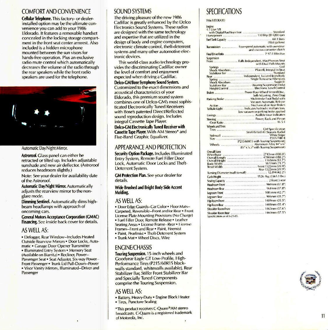 1986 Cadillac Eldorado Brochure Page 7